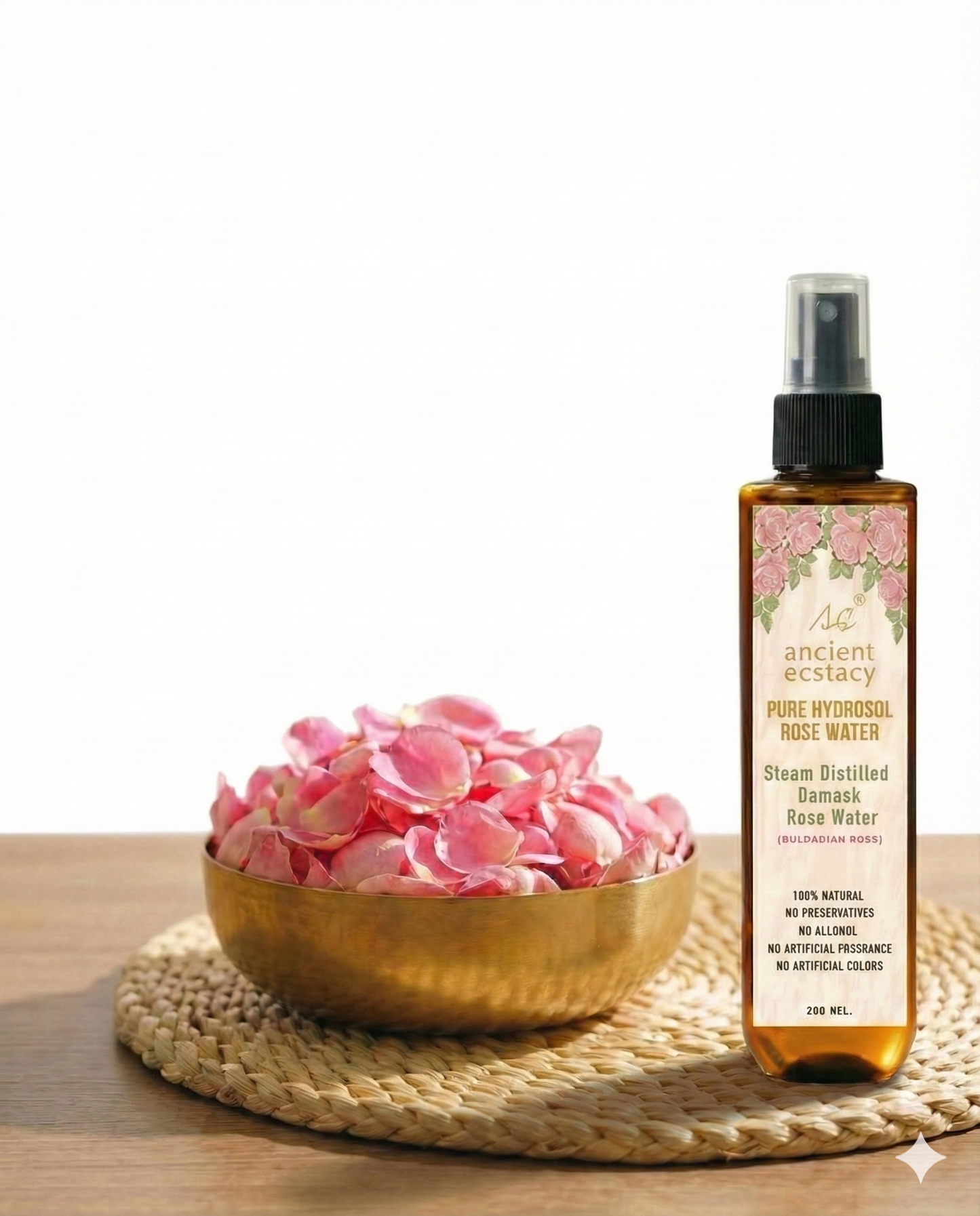 100% Pure Damask Rose Water - Steam Distilled Facial Toner & Mist (200ml)
